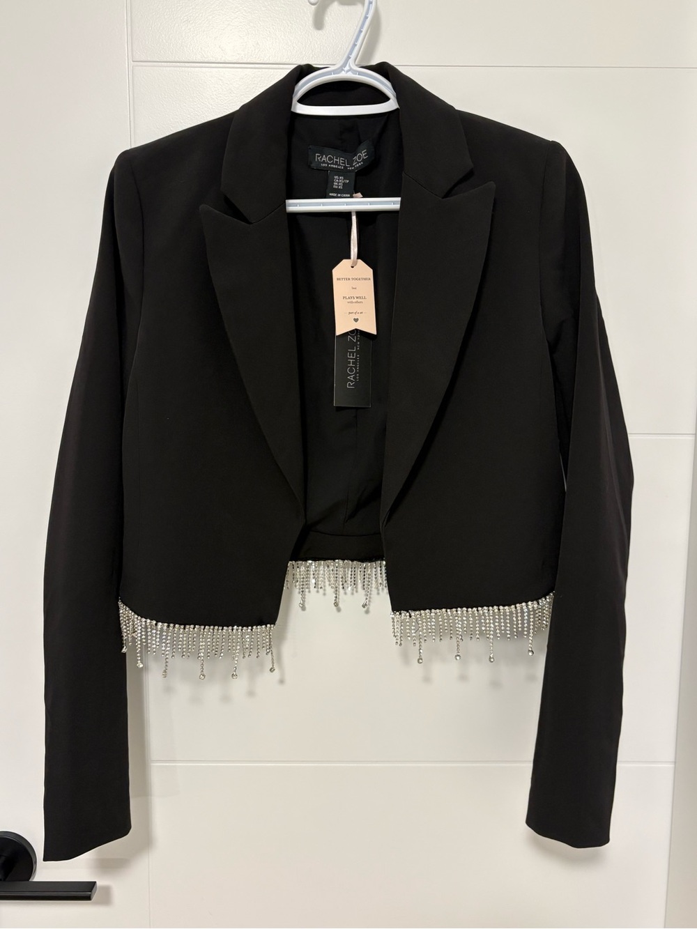 Rachel Zoe Black Cropped Blazer with Crystal Fringe Trim
